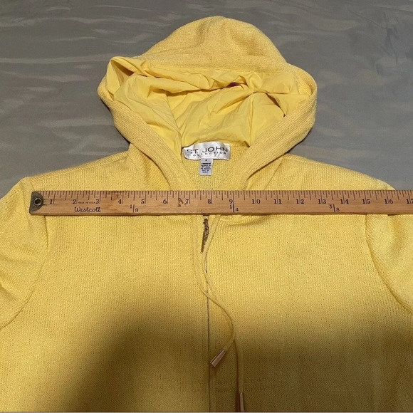 St. John Collection Women's Small Knit Wool Jacket Mustard Zip Lined Hood FLAWED - Picture 13 of 15